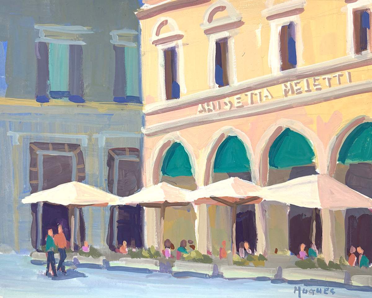 Shady Piazza Lunch - Ascoli Piceno, Italy by Linda Hugues 