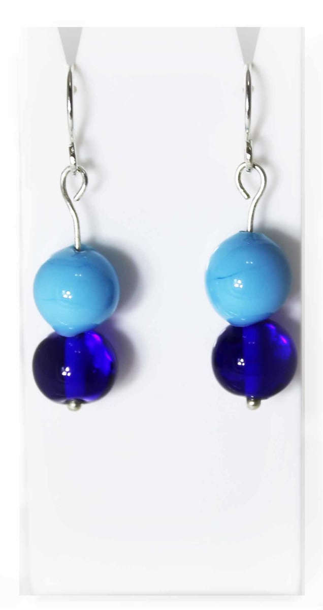 Flamework Glass Bead Earrings Blue-Shoreline by Nada Murphy, Image 1.