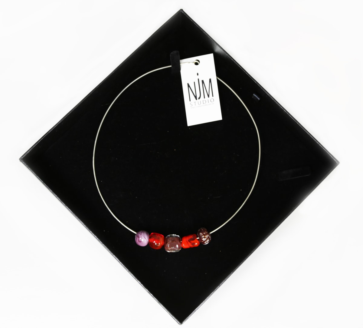 Flamework Glass Bead Necklace  Red & Mauve Country by Nada Murphy 