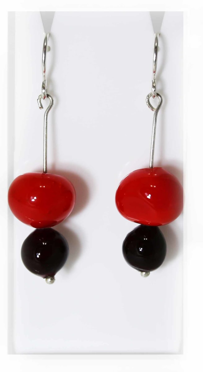 Flamework Glass Bead Earrings Red Country by Nada Murphy, Image 1.