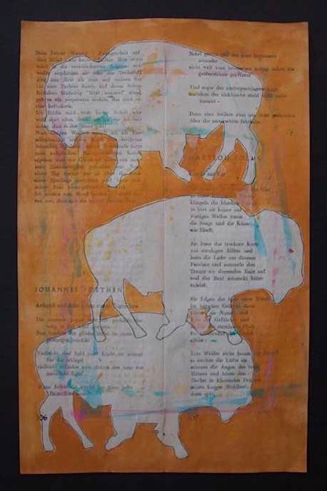 Three Buffalo on Orange by Eric Jones, Image 1.