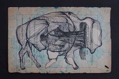 Black Buffalo (blue striped background) by Eric Jones 