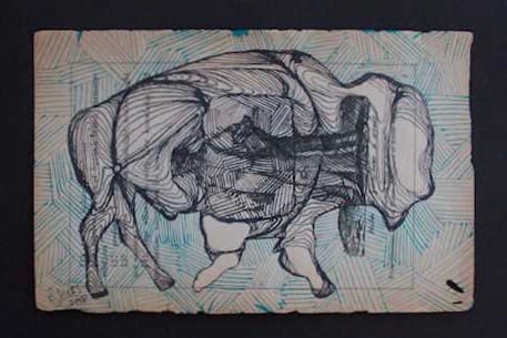 Black Buffalo (blue striped background) by Eric Jones, Image 1.
