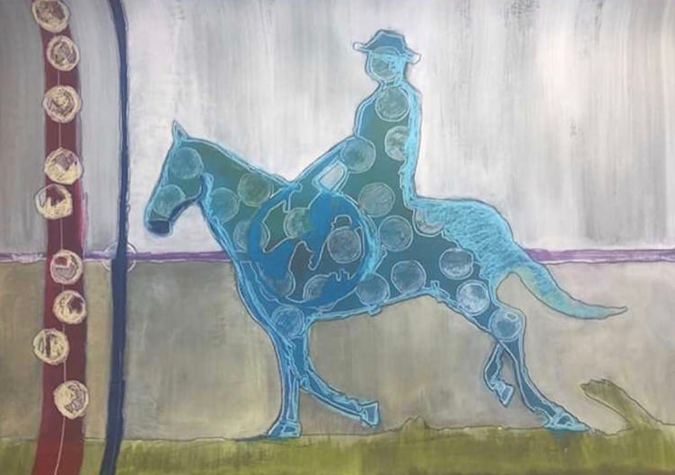 Figure on Blue Dotted Horse by Eric Jones, Image 1.