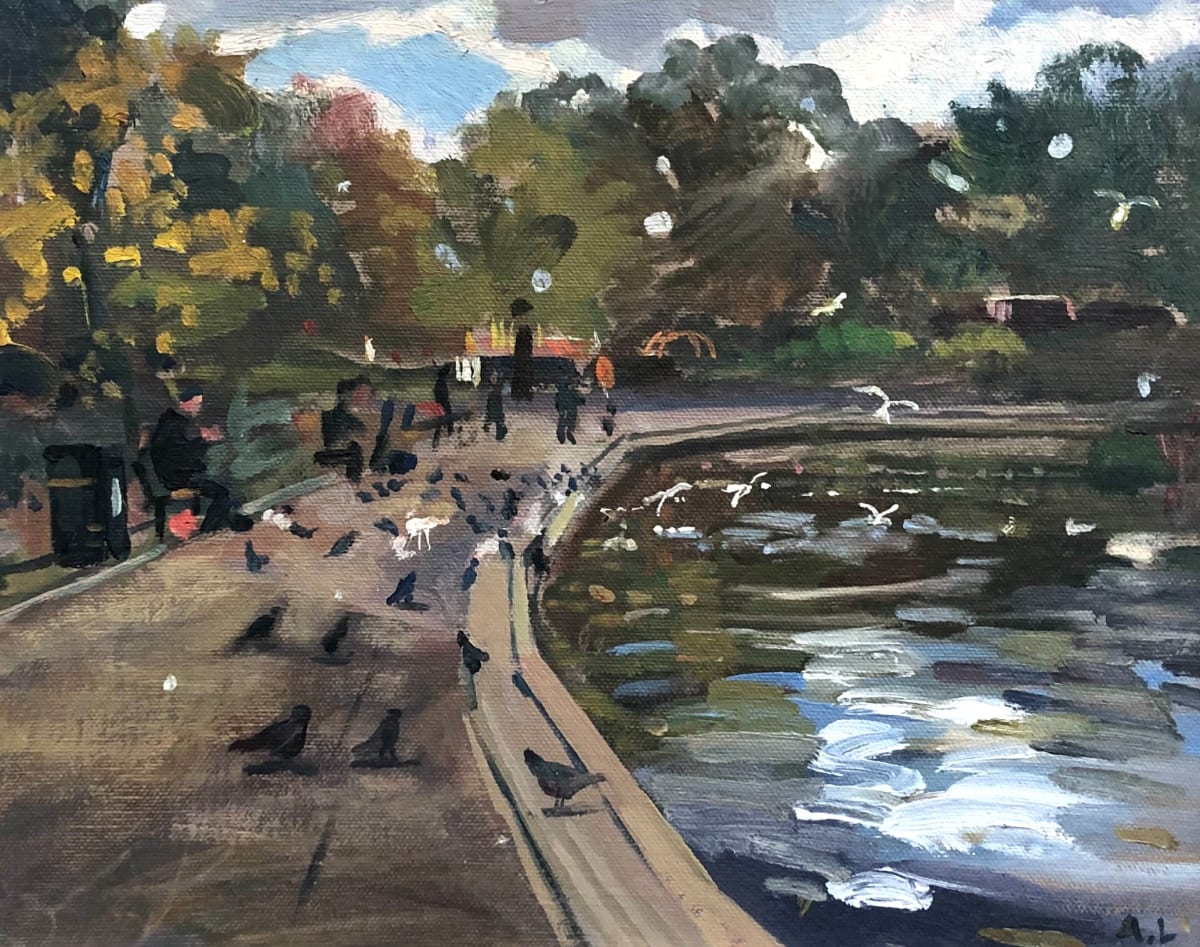 Feeding the Ducks, Park Boating Lake, London, by Alan Lancaster 