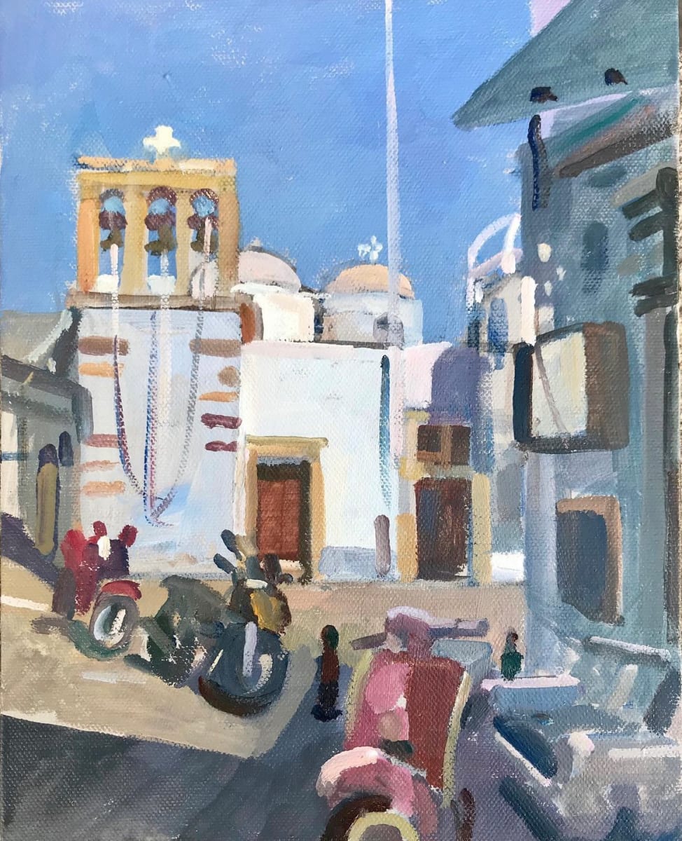 Church Square  with Scooters. patmos Greece by Alan Lancaster 
