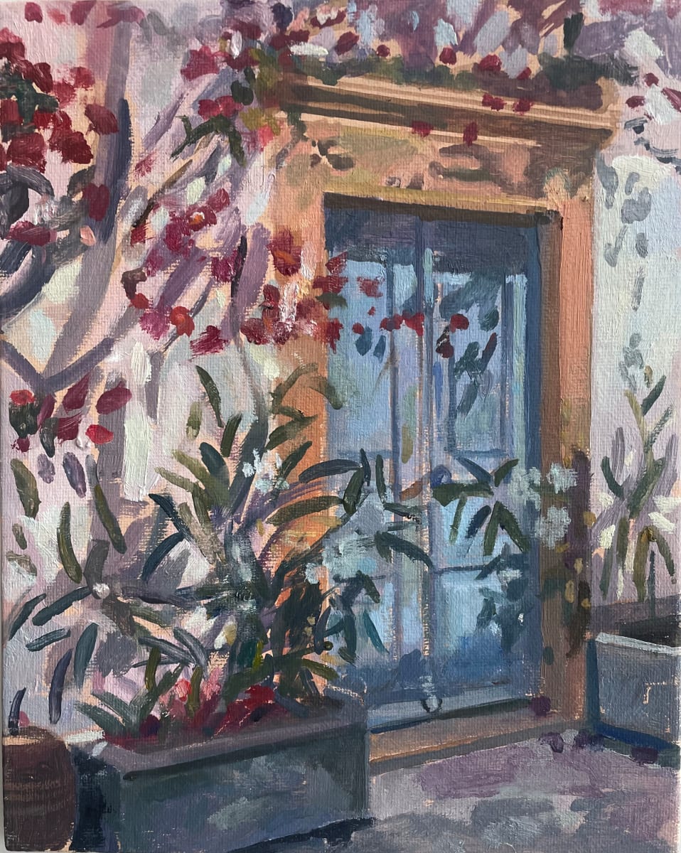 The Flower  Festooned,  Blue Door. Patmos. Greece by Alan Lancaster 