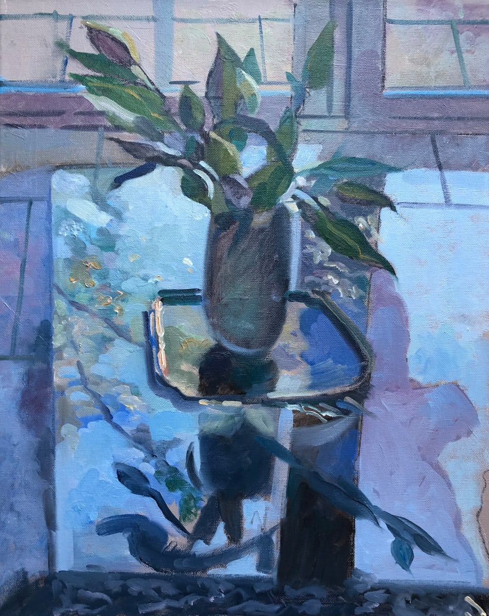Still Life, Shades of Blue Light on a a Vase of Lilies by Alan Lancaster 