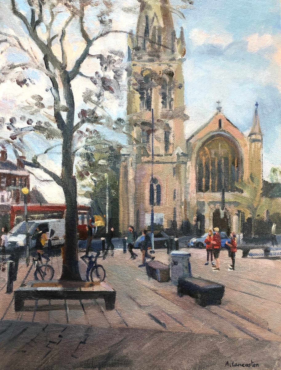 St James's Church with 3  Children in Red Uniforms by Alan Lancaster 
