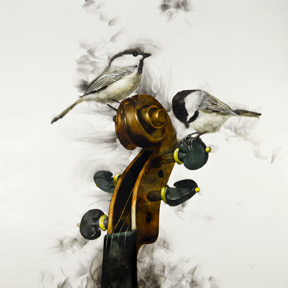 Chickadees on a Fiddlehead, 2017 by Steven Spazuk 