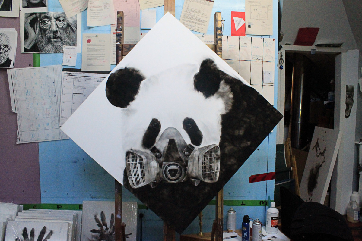 Pending Panda (masked Panda) by Steven Spazuk 