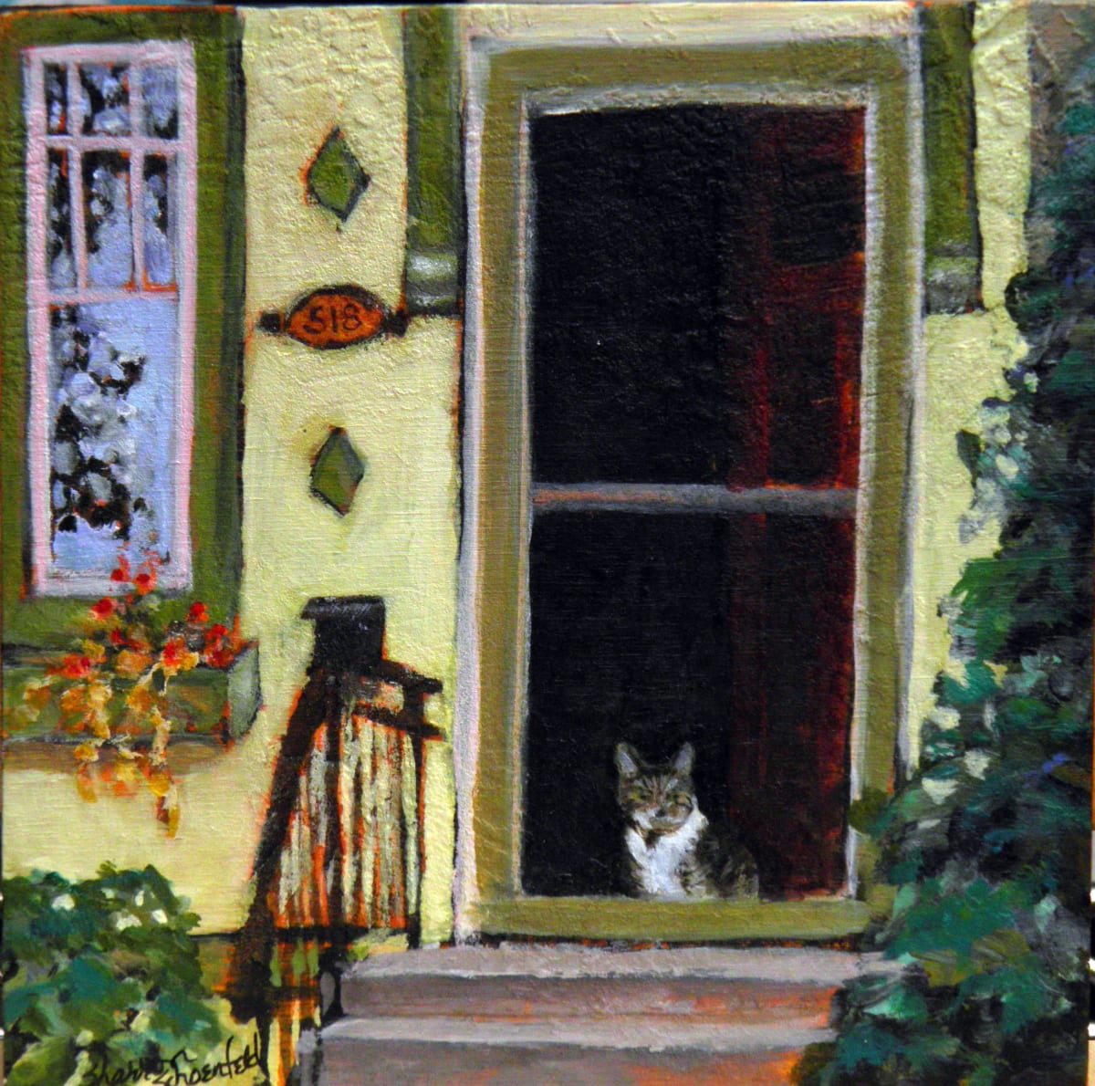 Cat at the Door by Sharron Schoenfeld 
