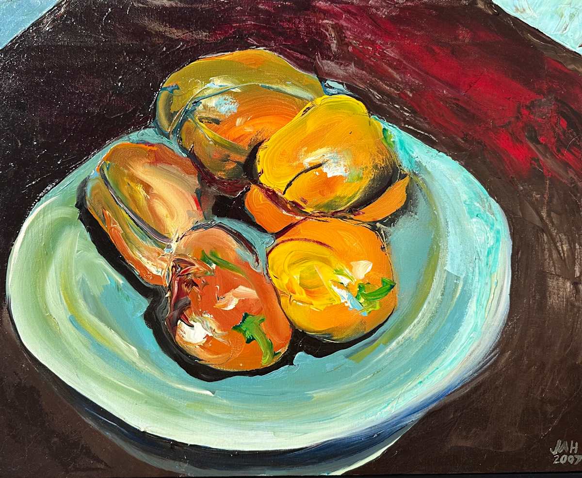 Five Peppers Blue Plate by Judith Hutcheson, Image 1.