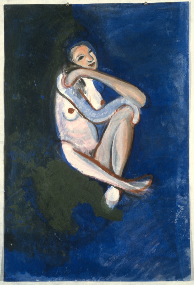 Seated Female Nude/Blue and Green Background by Keisho Okayama 