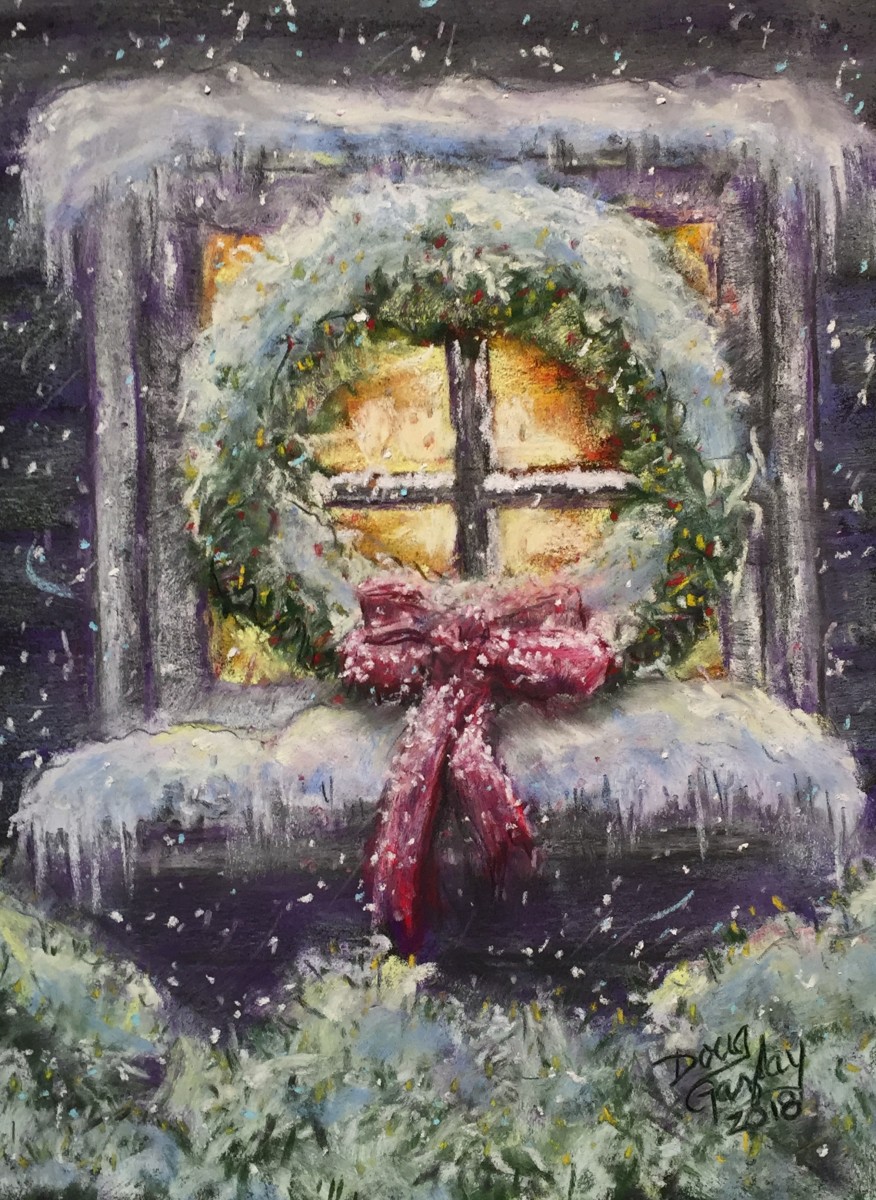 WREATH ON A CHRISTMAS WINDOW (sold) by Doug Gazlay 