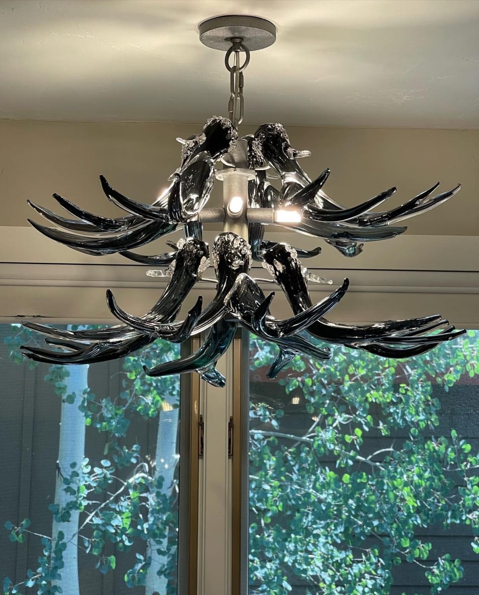 Glass Antler Chandelier Transparent Steel Grey 