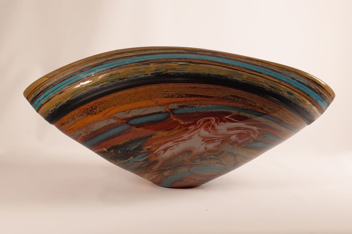 Canyon Walls Vessel Opaline & Black w/Turquoise Incalmo by North Rim Glass Jared & Nicole Davis 