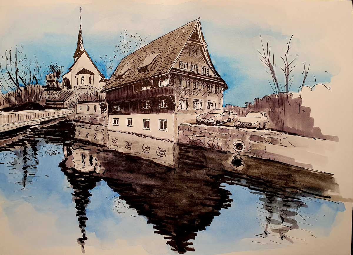 Lorze mit reformierter Kirche by Martin Spillmann 