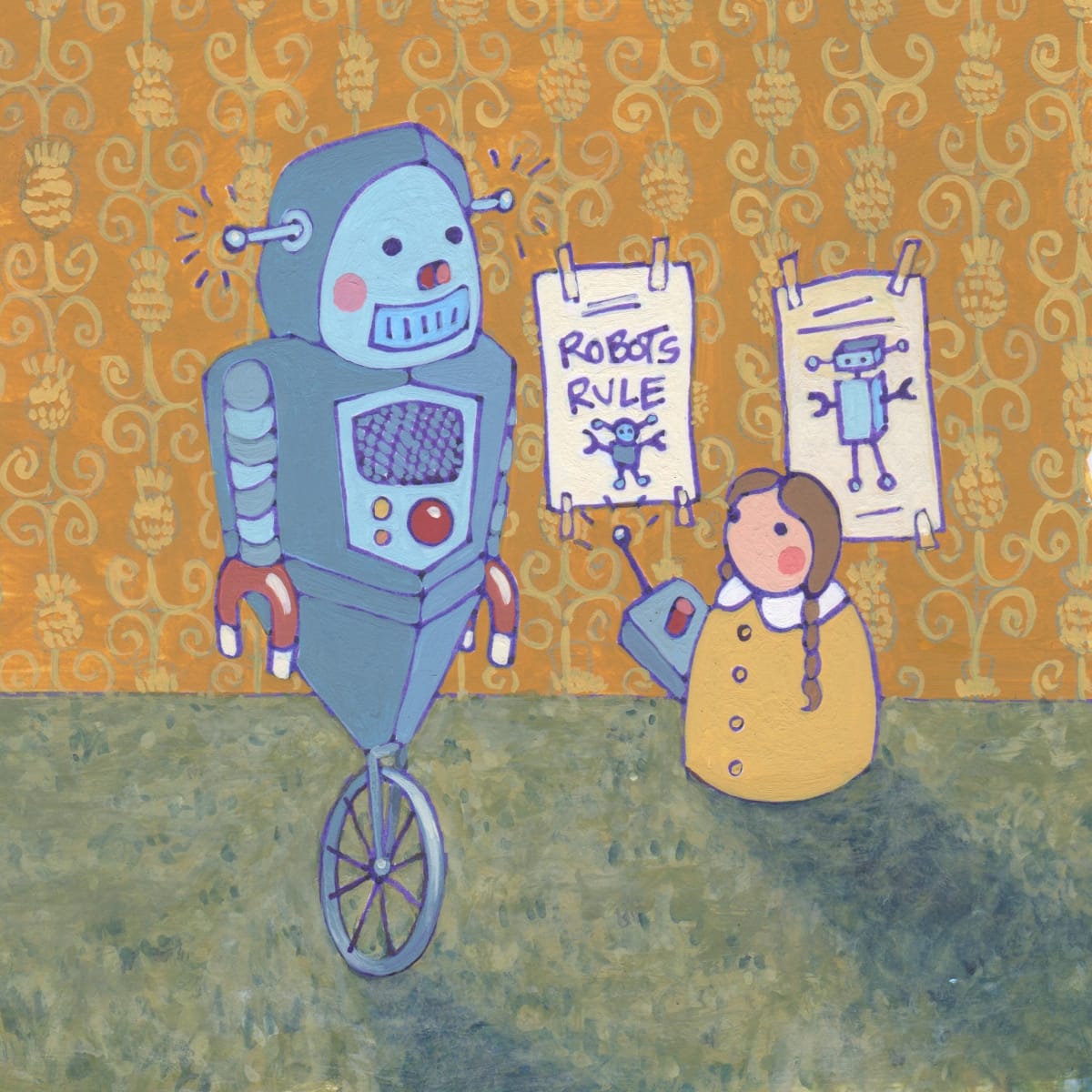 Lolly and the Good Robot Original Painting 