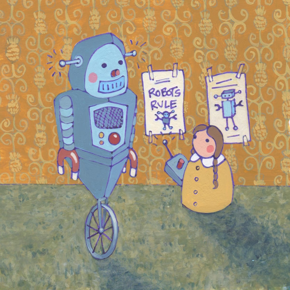 Lolly and the Good Robot Original Painting by Layla Luna 