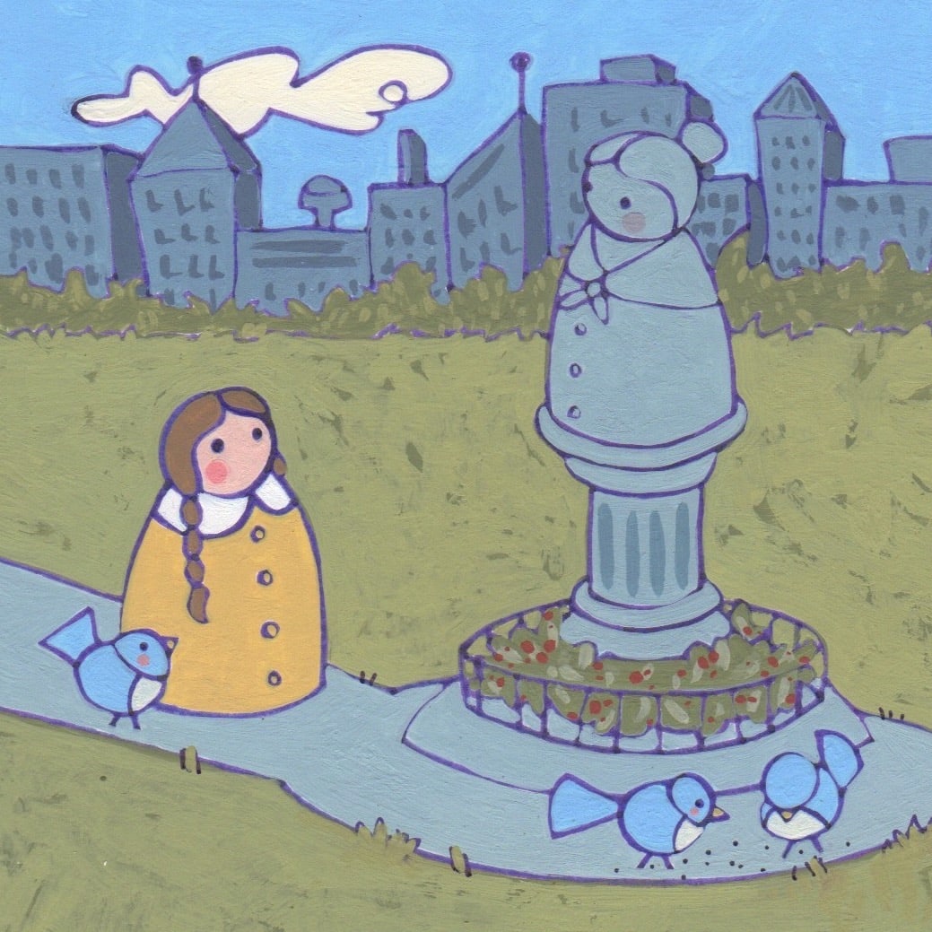 Lolly and the Statue Original Painting by Layla Luna 