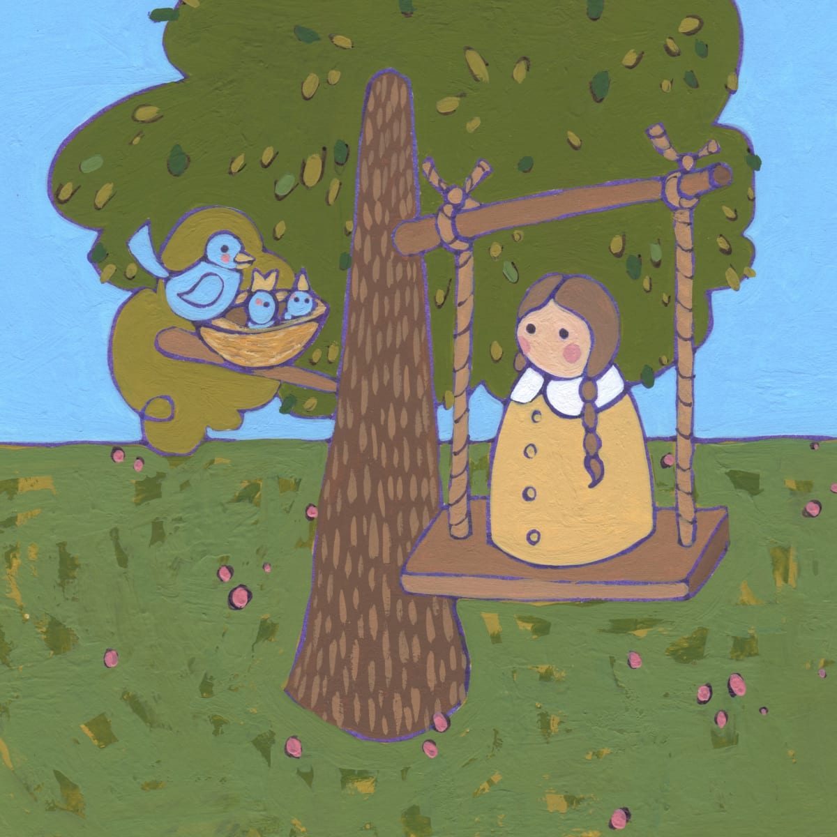 Lolly and the Busy Bird's Nest Original Painting 