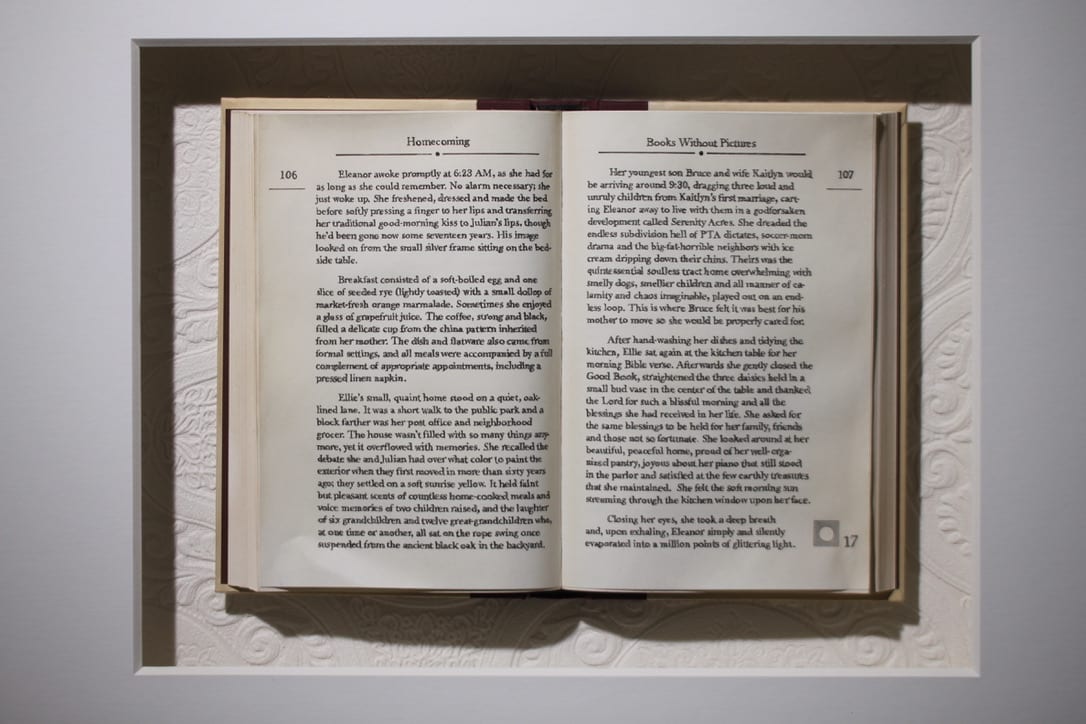 "Homecoming" from the Books Without Pictures Series by Marshall Harris  Image: Close Up of Book Text