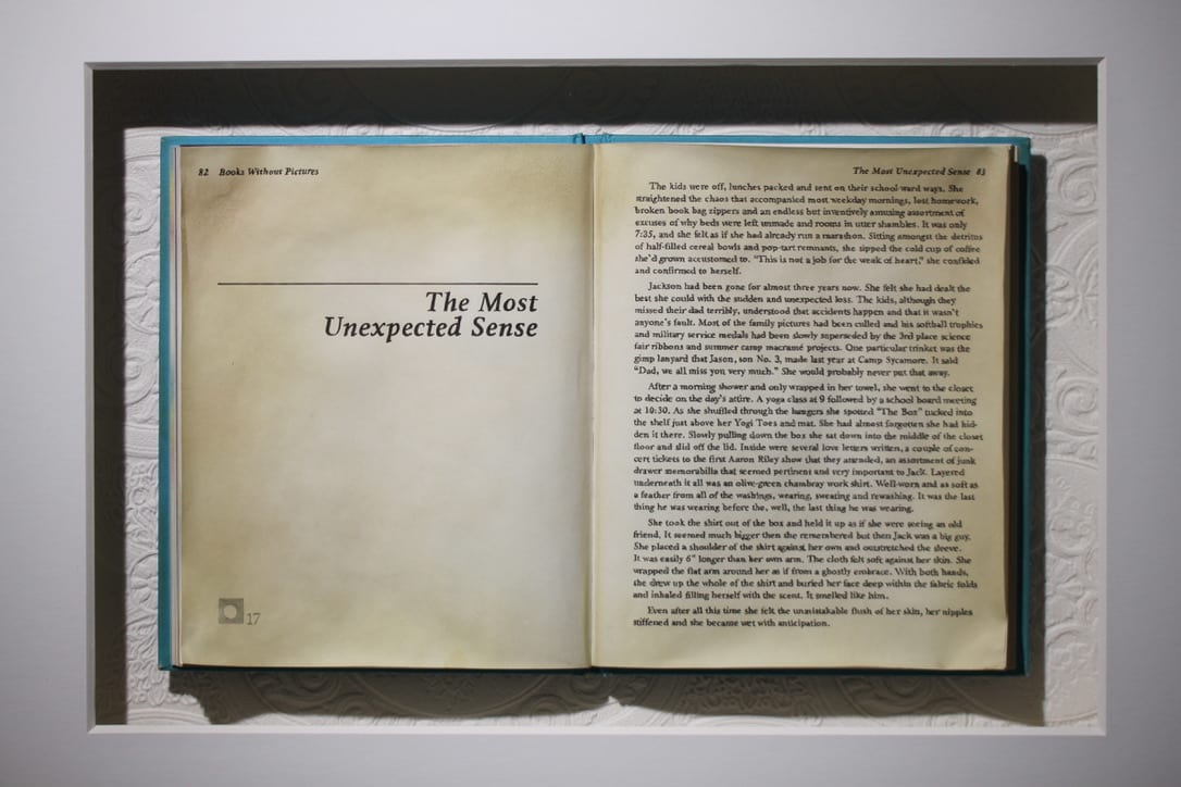 "The Most Unexpected Sense" from the Books Without Pictures Series by Marshall Harris  Image: Close Up of Book Text