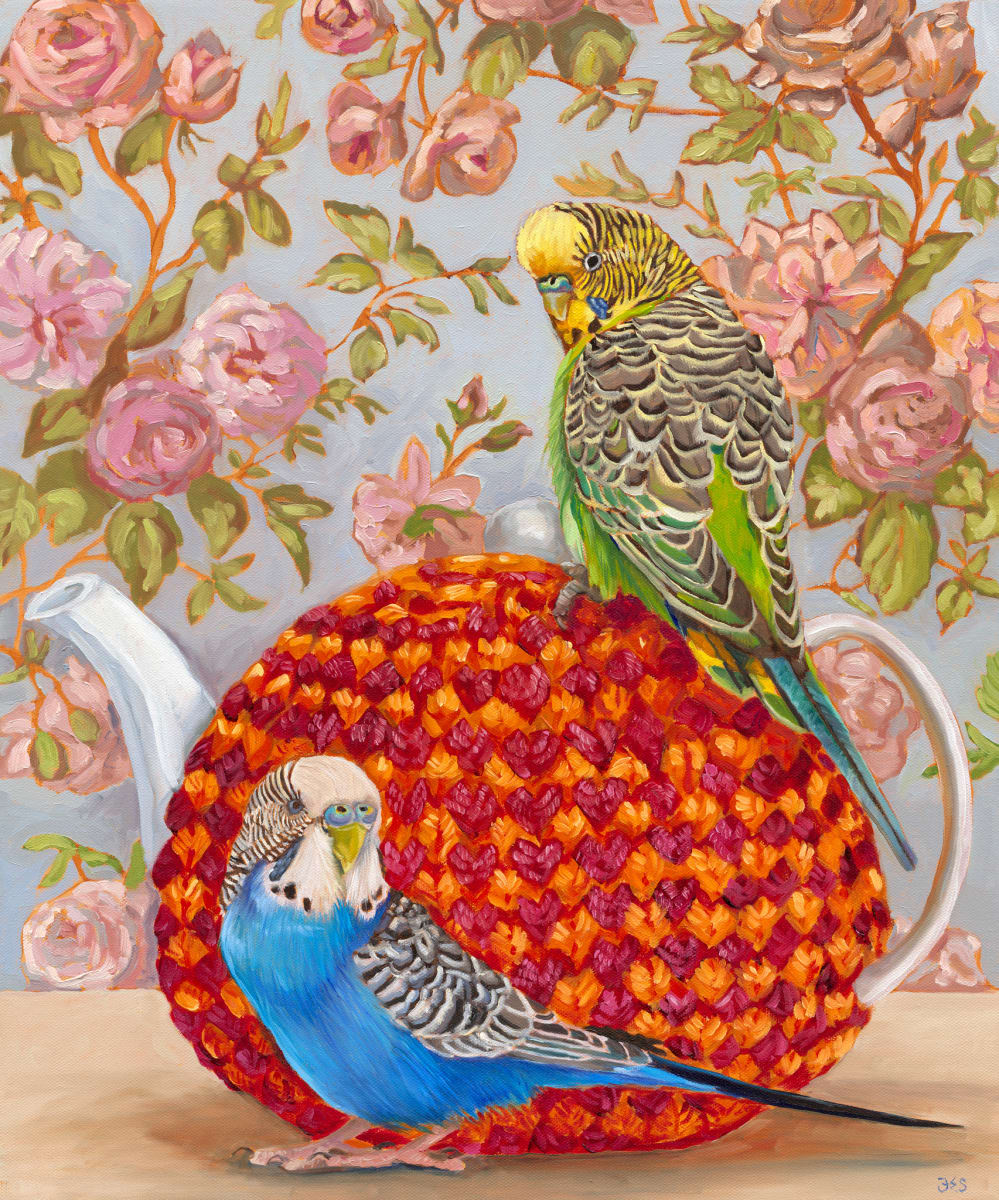 Budgies on teapot (scan) 