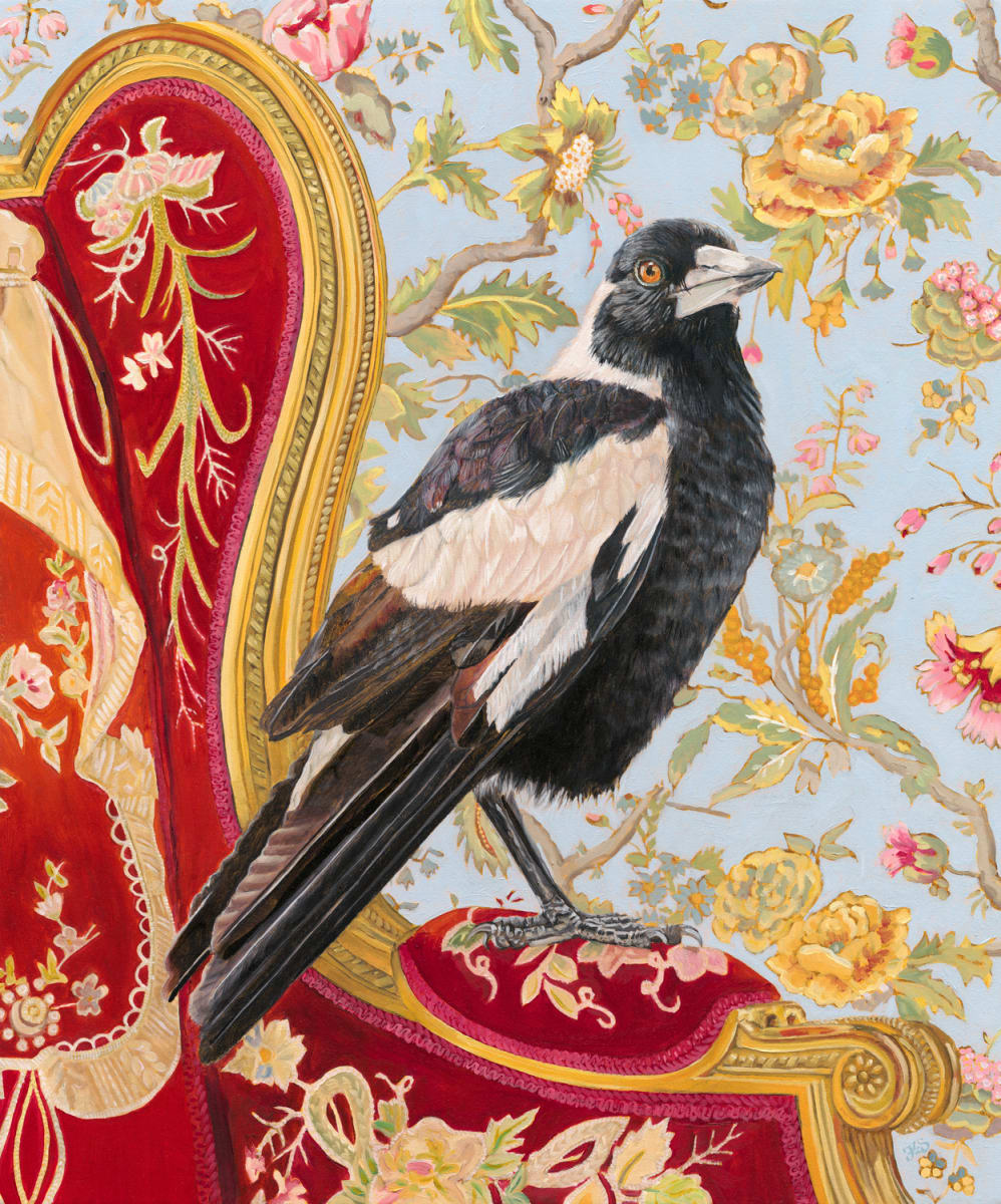 Titan - Magpie on a Rothschild's chair by Fiona Smith 