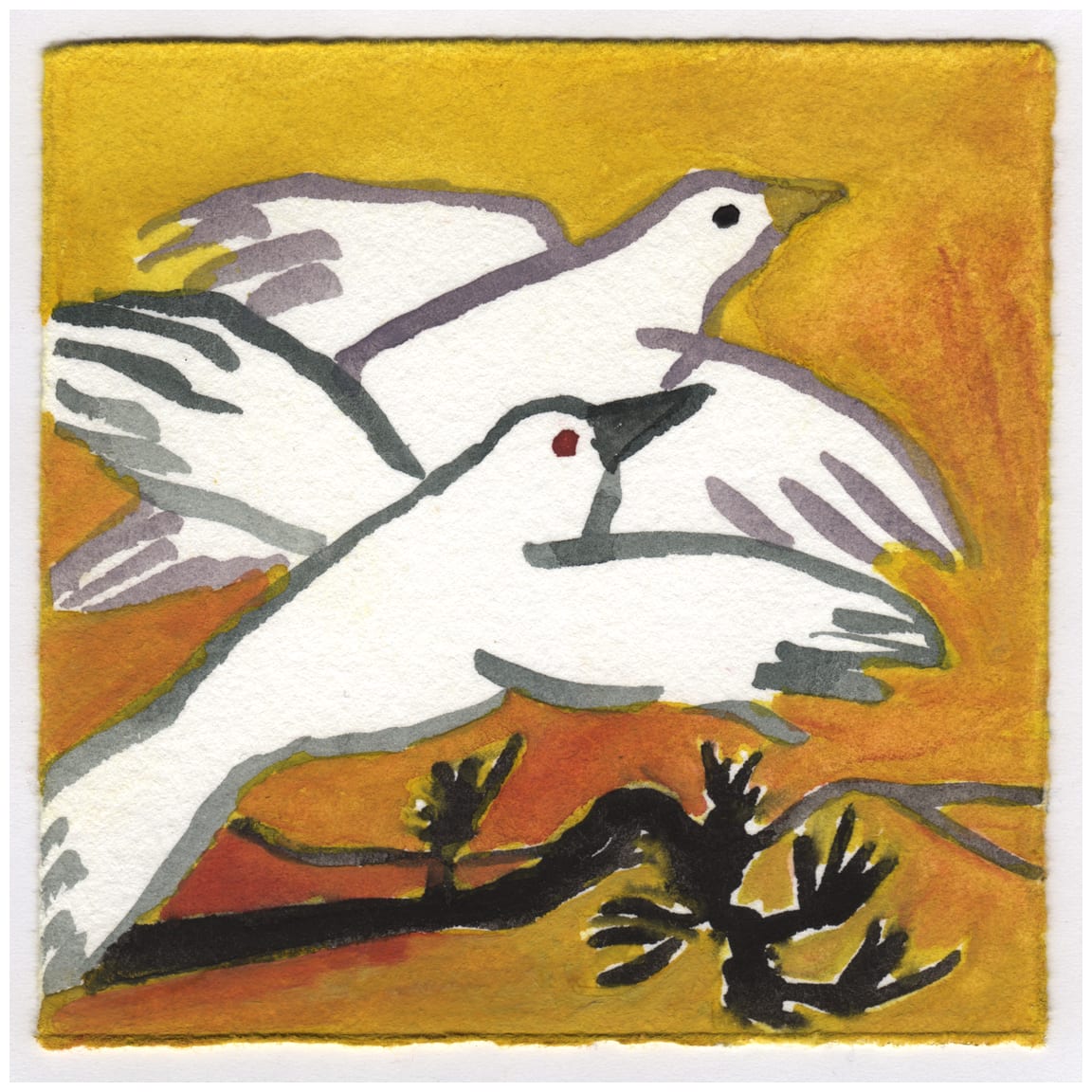 A Grackle and a Dove Above the Wisteria. #076 by Raya Bodnarchuk, Estate, Image 1.