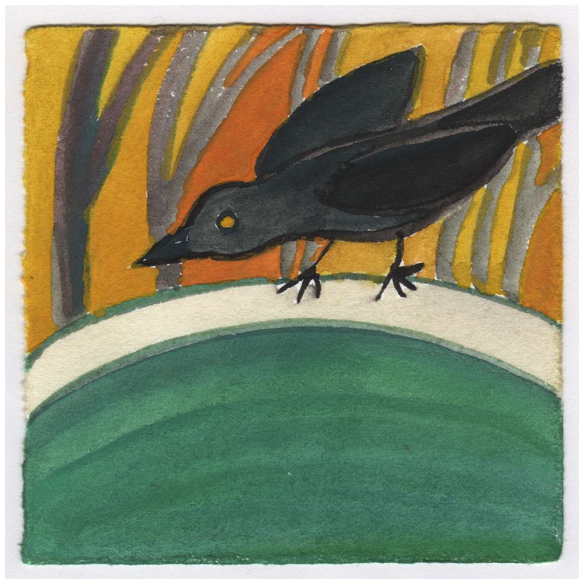 A Grackle on the Bird Bath. #103 by Raya Bodnarchuk, Estate, Image 1.