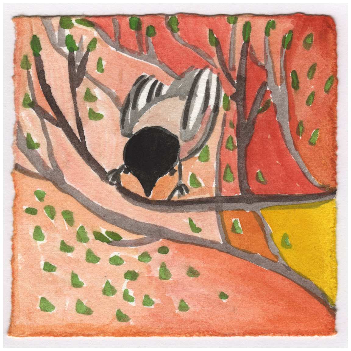 A Chickadee in the Lilac with Leaves. #105 by Raya Bodnarchuk, Estate, Image 1.
