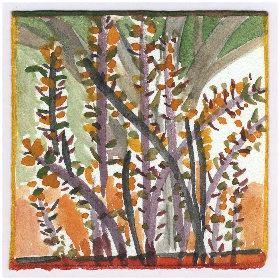 Barberry Blooming in Front of the Sycamores. #133 by Raya Bodnarchuk, Estate, Image 1.