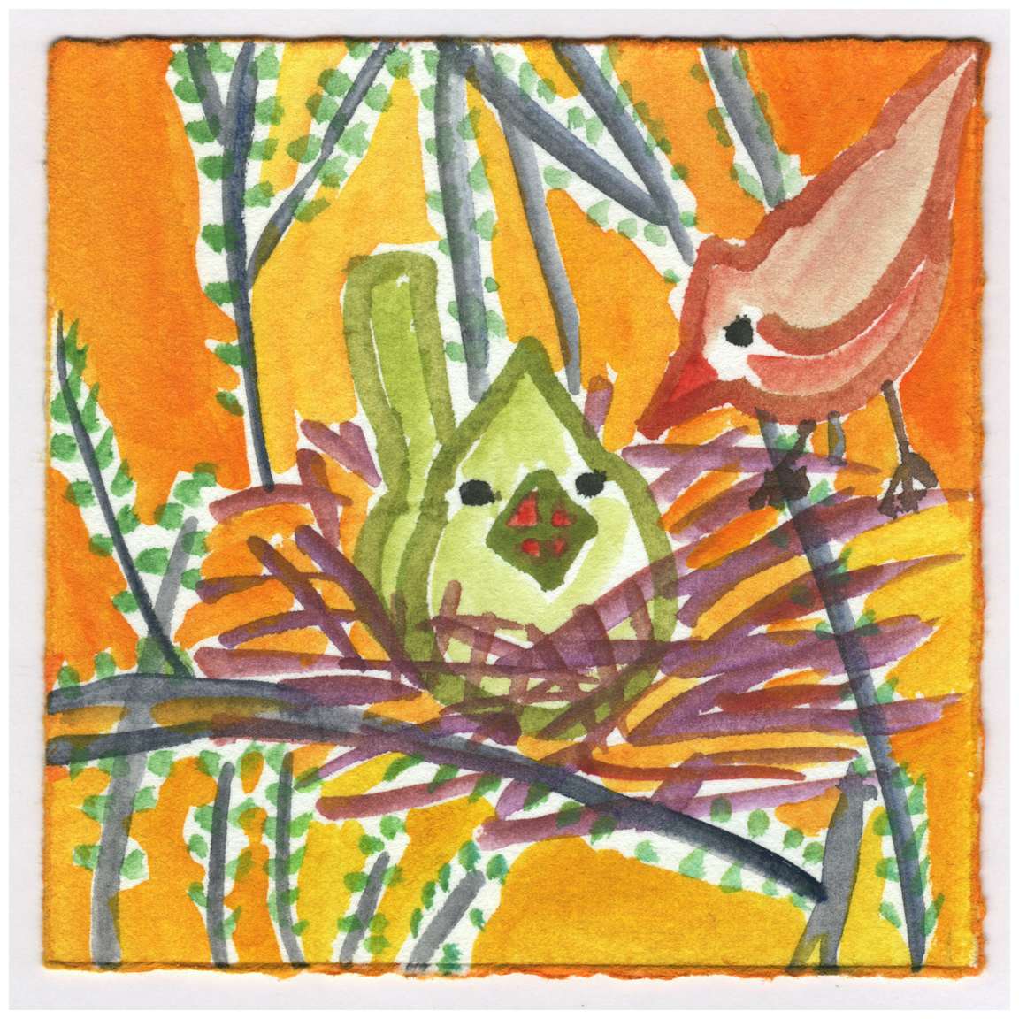 Both Cardinals in Their Nest. #206 by Raya Bodnarchuk, Estate, Image 1.