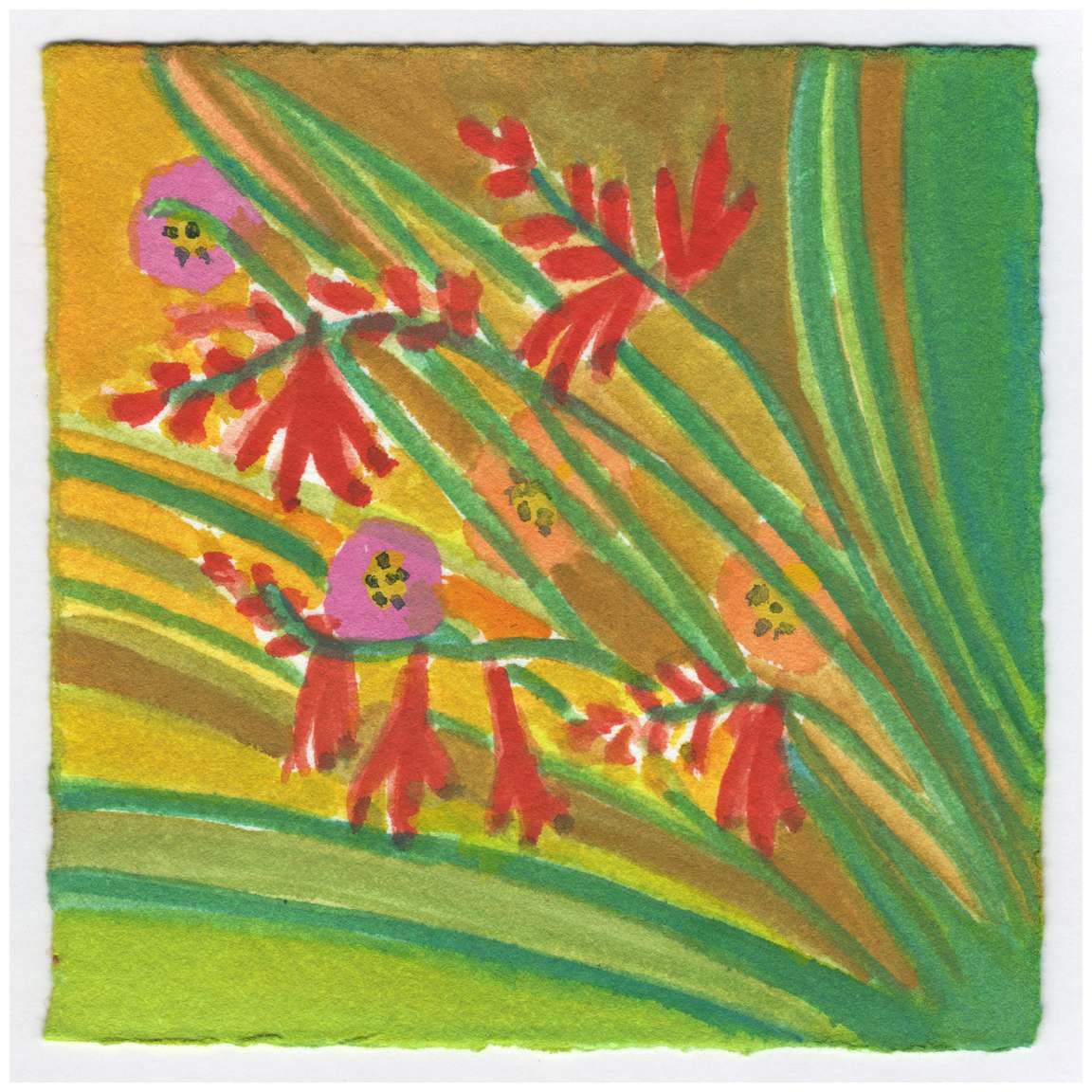 Crocosmia and Zinnias. #209 by Raya Bodnarchuk, Estate, Image 1.