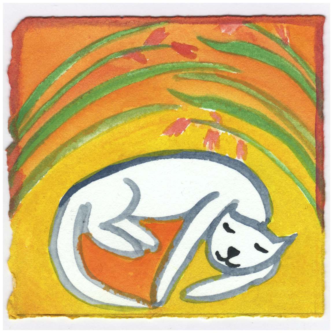Cat Sleeping in the Crocosmia. #216 by Raya Bodnarchuk, Estate, Image 1.