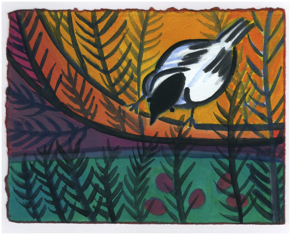 A Chickadee Looking at the Fruit #469 by Raya Bodnarchuk, Estate, Image 1.