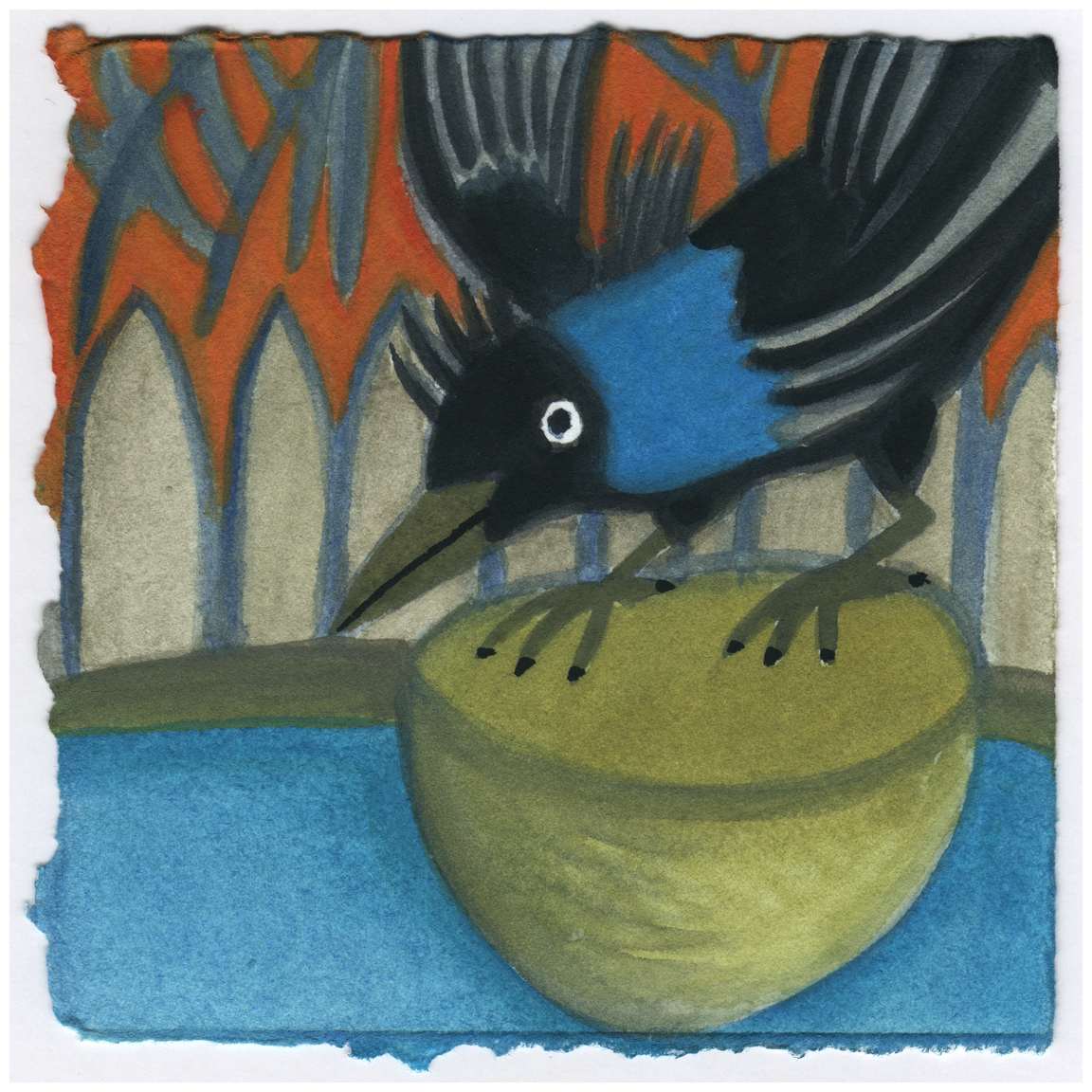 A Grackle Bathing. #501 by Raya Bodnarchuk, Estate, Image 1.