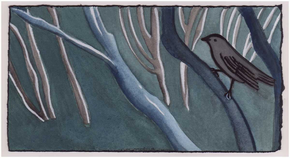 The Catbird on the Wisteria Trunks. #995 by Raya Bodnarchuk, Estate, Image 1.