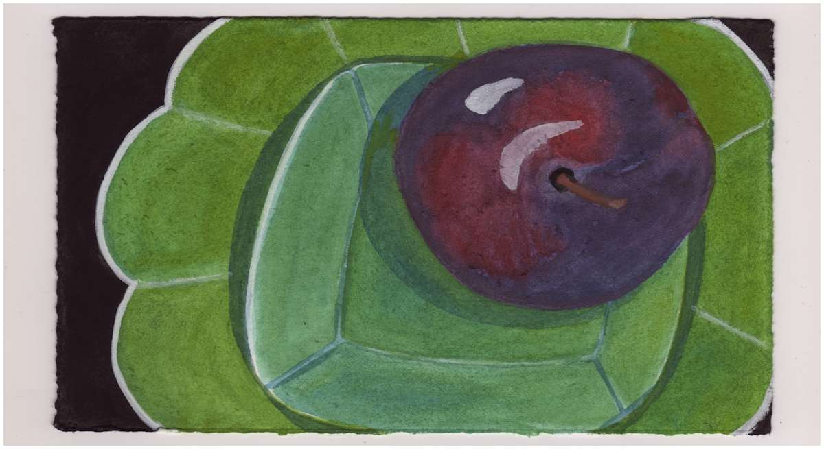 A Plum on the Green Plates. #1011 by Raya Bodnarchuk, Estate, Image 1.