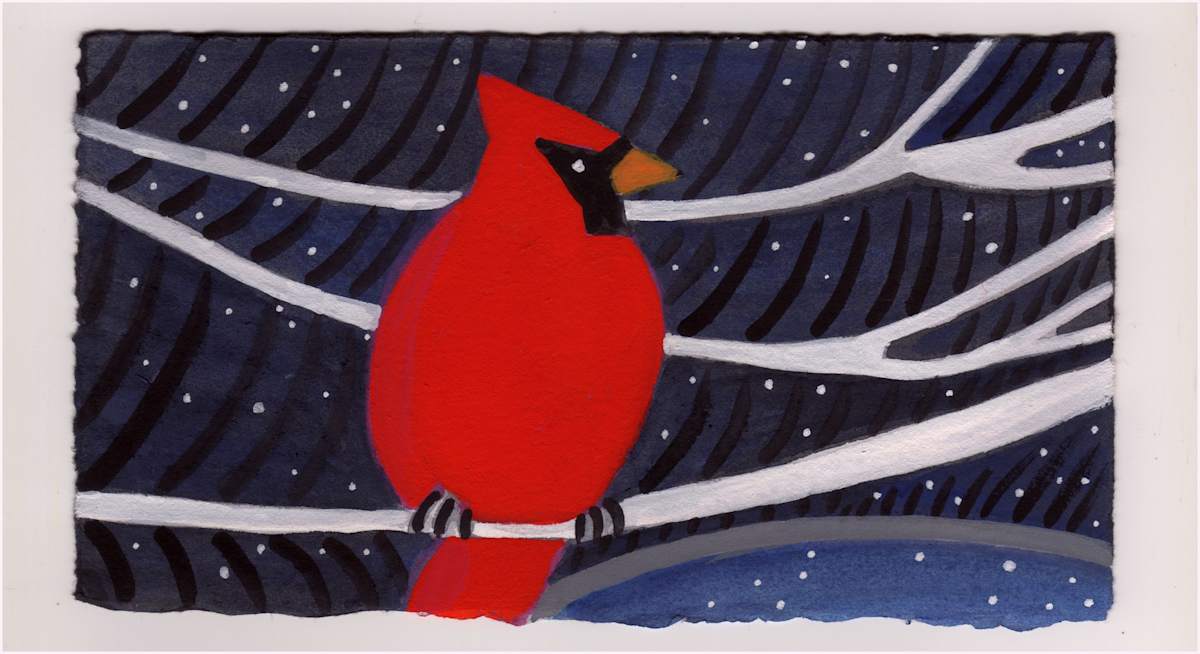 A Cardinal at Night. #1043 by Raya Bodnarchuk, Estate, Image 2.