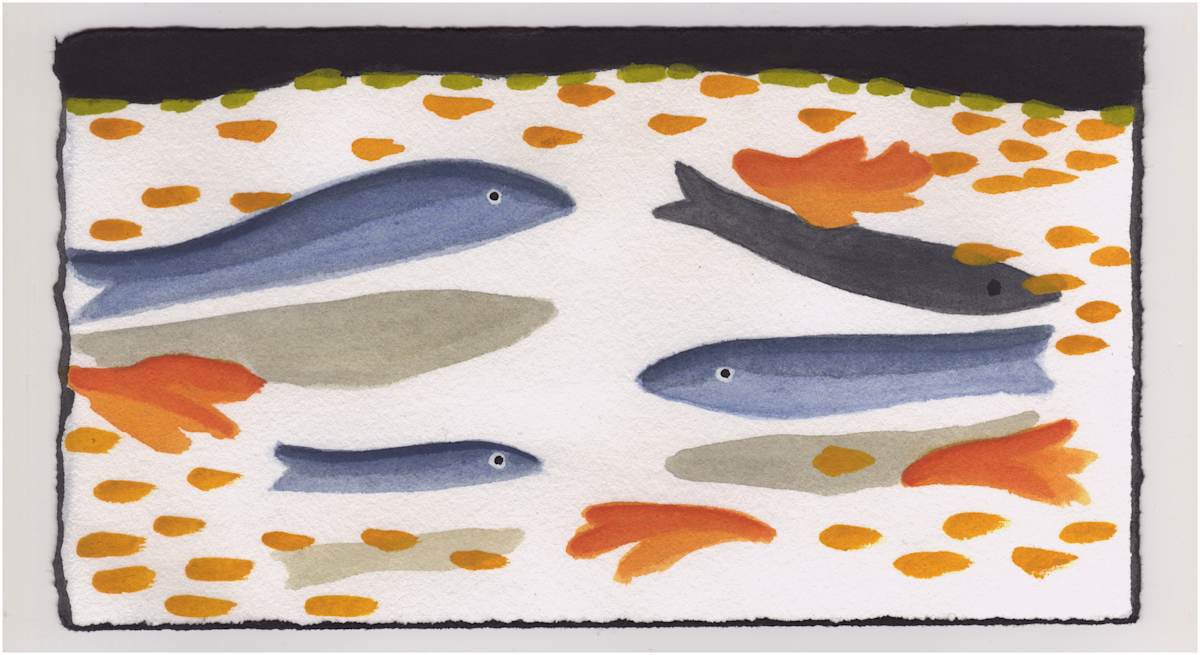 Fish Swimming and Leaves. #1056 by Raya Bodnarchuk, Estate, Image 1.