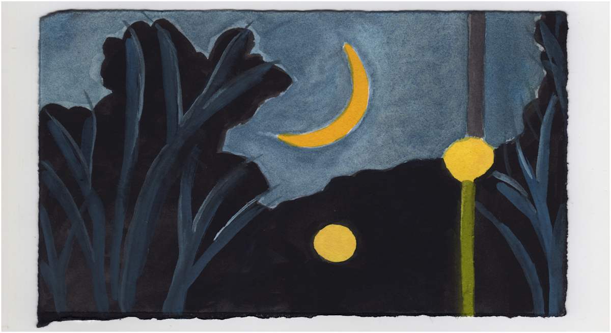 The Sliver Moon and a Couple of Street Lights. #1068 by Raya Bodnarchuk, Estate, Image 1.