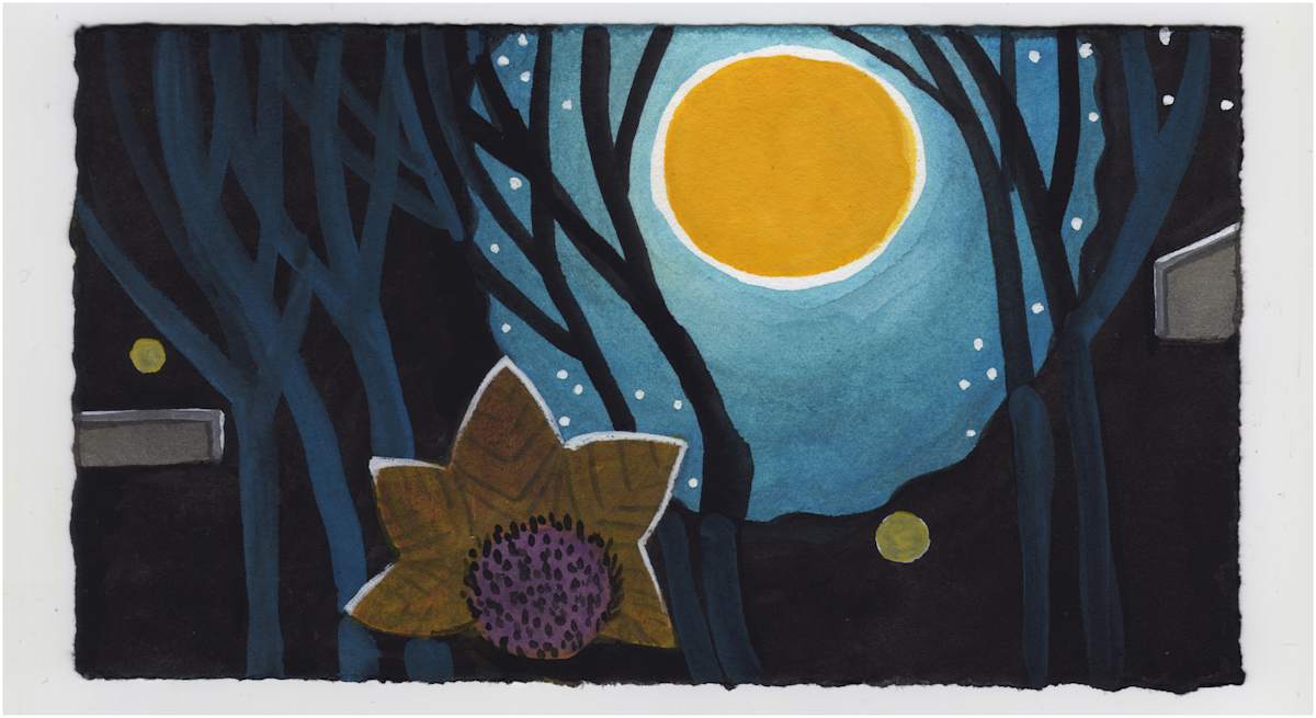 A Clear Night for the Moon and one Sweet Gum Leaf and One Echinacea Seed Head. #1079 by Raya Bodnarchuk, Estate, Image 1.