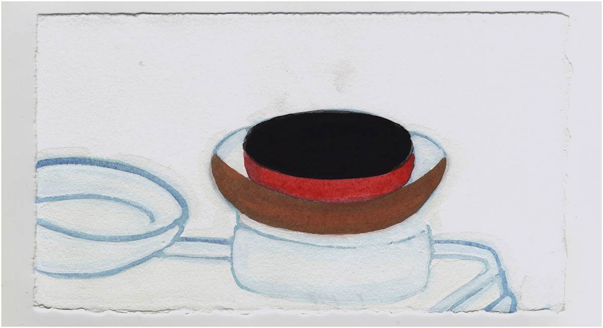 A Cake of Black Paint in a Terra Cotta Dish. #1385 by Raya Bodnarchuk, Estate, Image 1.