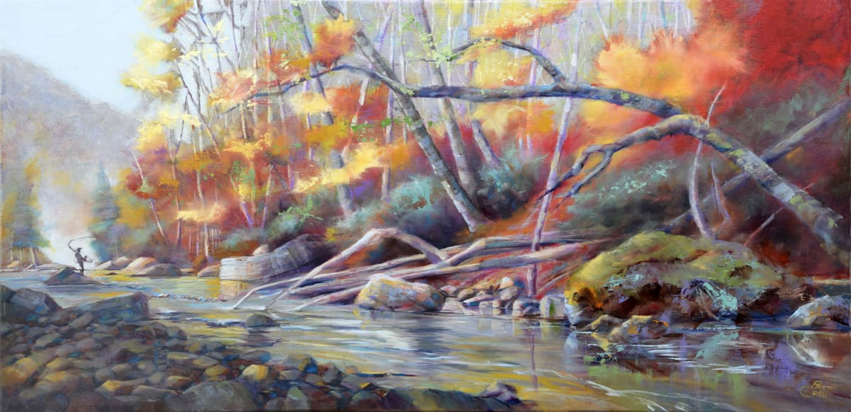 Autumn Angling by Pat Cross  Image: Autumn Angling 12x24 oil on canvas
