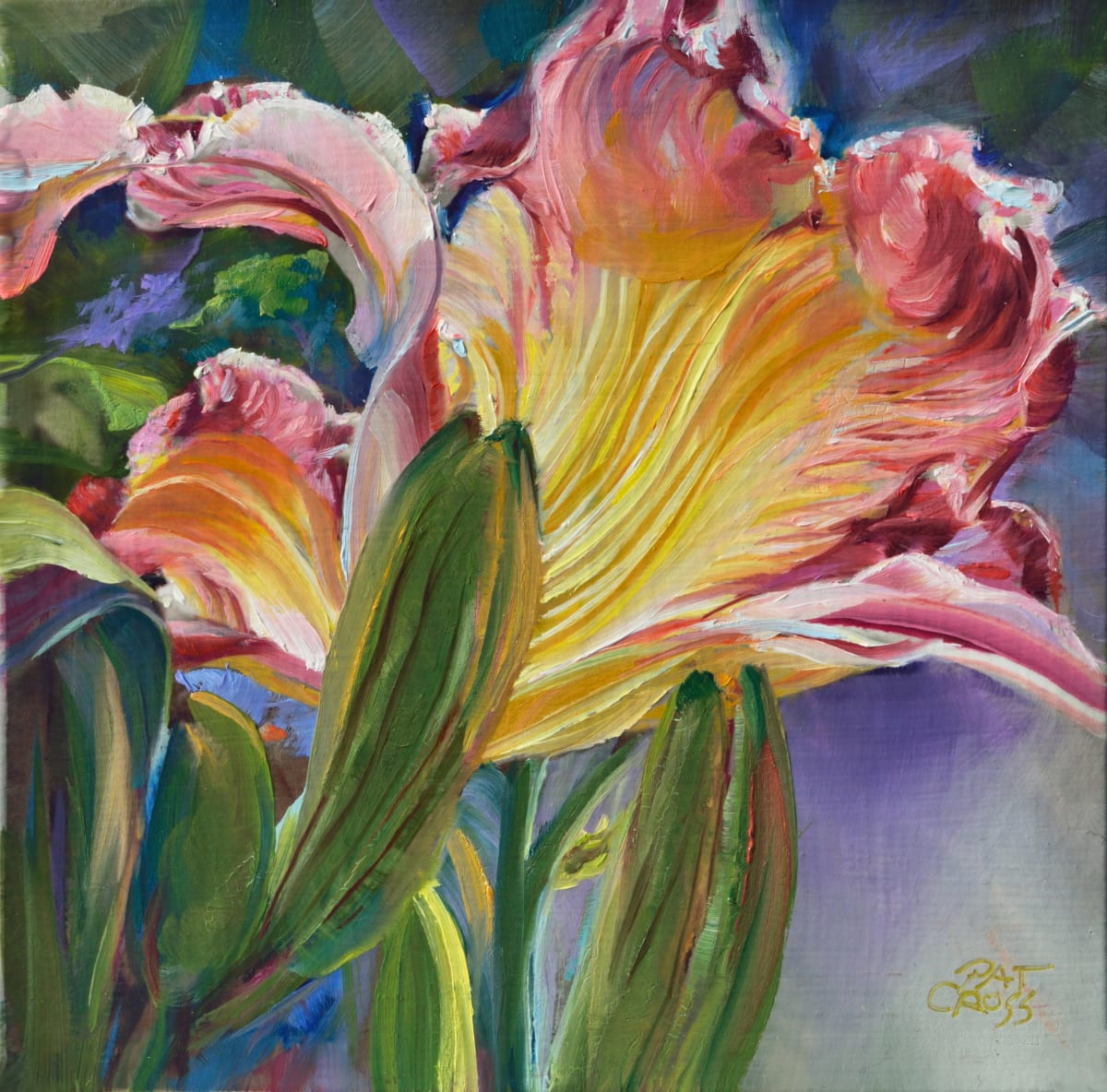 Fire Flame Daylily by Pat Cross  Image: Original 6x6 oil painting