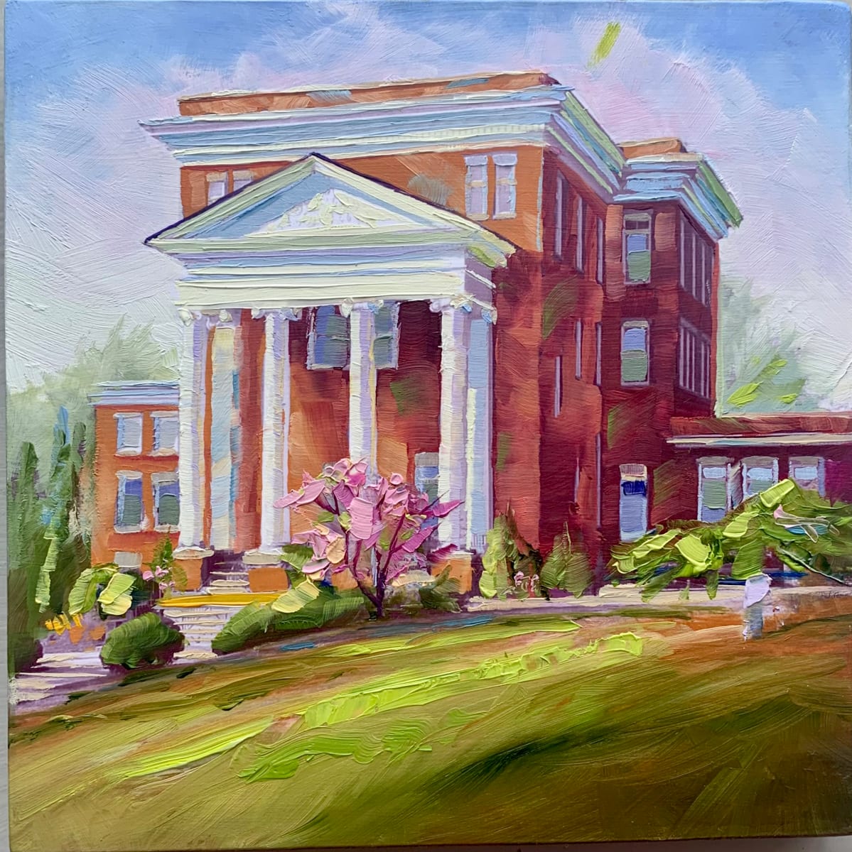 Carnegie Hall in Spring by Pat Cross  Image: 6x6 oil painting