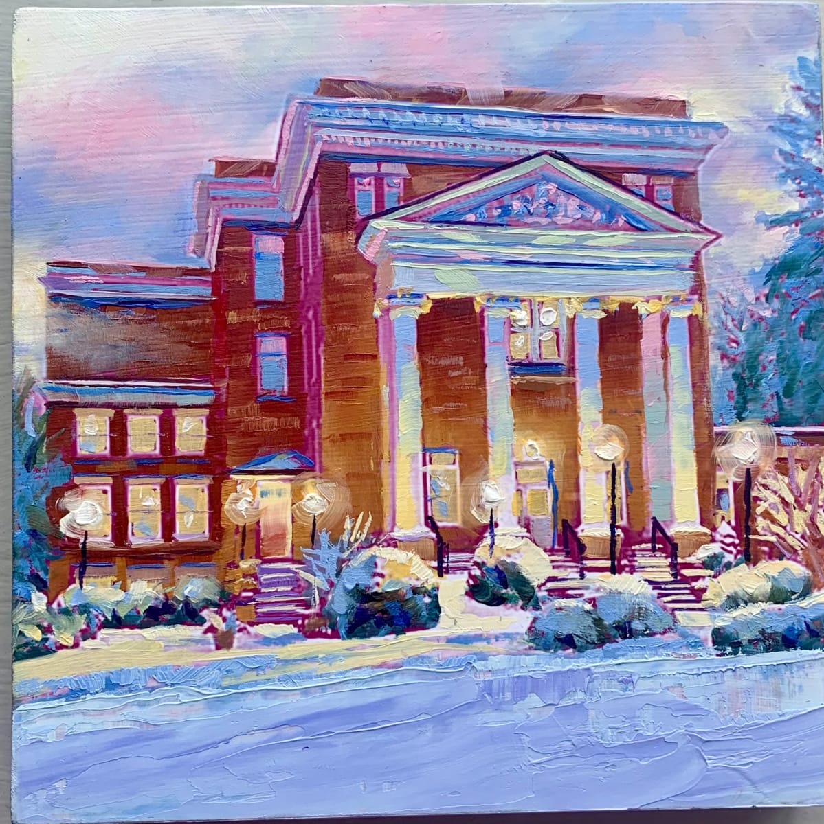Twilight on Carnegie Hall by Pat Cross  Image: 6x6 oil Painting
